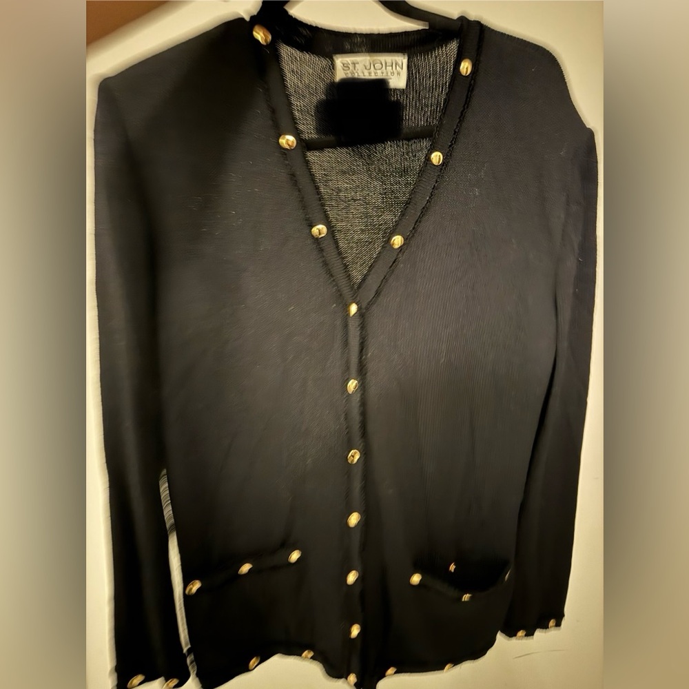 St. John Black Cardigan with Gold Buttons